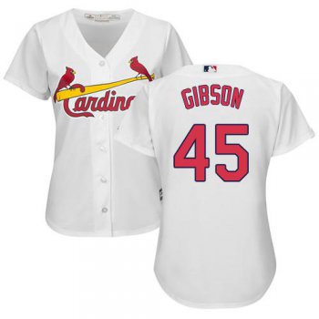 Cardinals #45 Bob Gibson White Women's Home Stitched Baseball Jersey