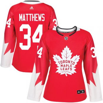 Adidas Toronto Maple Leafs #34 Auston Matthews Red Team Canada Authentic Women's Stitched NHL Jersey