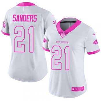 Nike Falcons #21 Deion Sanders White Pink Women's Stitched NFL Limited Rush Fashion Jersey