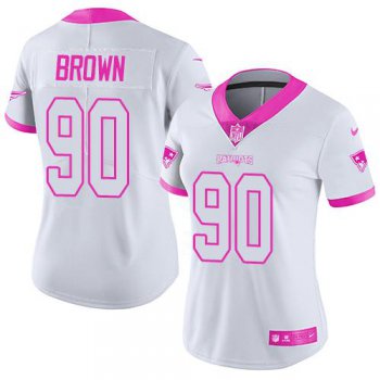 Nike Patriots #90 Malcom Brown White Pink Women's Stitched NFL Limited Rush Fashion Jersey