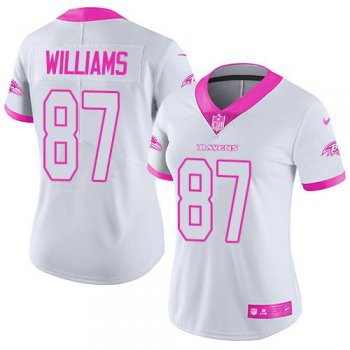 Nike Ravens #87 Maxx Williams White Pink Women's Stitched NFL Limited Rush Fashion Jersey