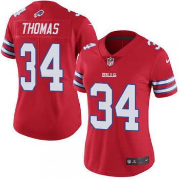 Nike Bills #34 Thurman Thomas Red Women's Stitched NFL Limited Rush Jersey