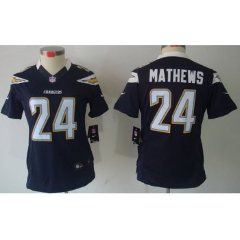 Nike San Diego Chargers #24 Ryan Mathews Navy Blue Limited Womens Jersey