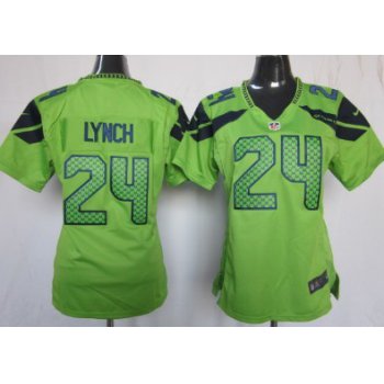 Nike Seattle Seahawks #24 Marshawn Lynch Green Game Womens Jersey