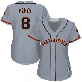 Giants #8 Hunter Pence Grey Road Women's Stitched Baseball Jersey