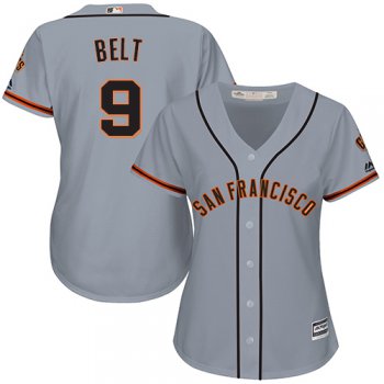 Giants #9 Brandon Belt Grey Road Women's Stitched Baseball Jersey