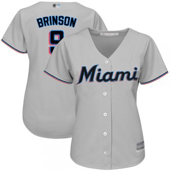 Marlins #9 Lewis Brinson Grey Road Women's Stitched Baseball Jersey