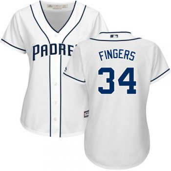 Padres #34 Rollie Fingers White Home Women's Stitched Baseball Jersey