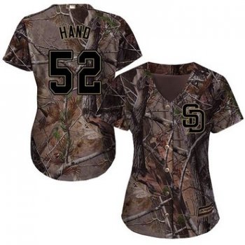 Padres #52 Brad Hand Camo Realtree Collection Cool Base Women's Stitched Baseball Jersey