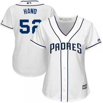 Padres #52 Brad Hand White Home Women's Stitched Baseball Jersey