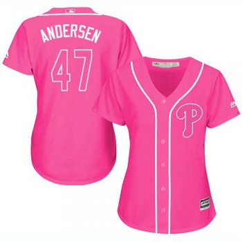 Phillies #47 Larry Andersen Pink Fashion Women's Stitched Baseball Jersey