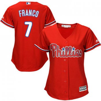 Phillies #7 Maikel Franco Red Alternate Women's Stitched Baseball Jersey