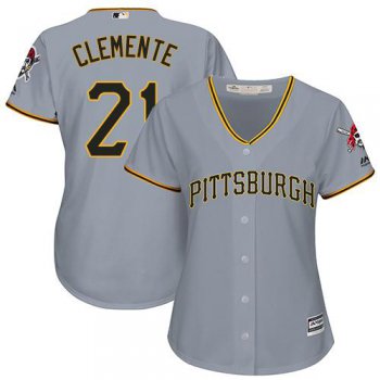Pirates #21 Roberto Clemente Grey Road Women's Stitched Baseball Jersey