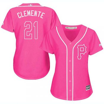 Pirates #21 Roberto Clemente Pink Fashion Women's Stitched Baseball Jersey