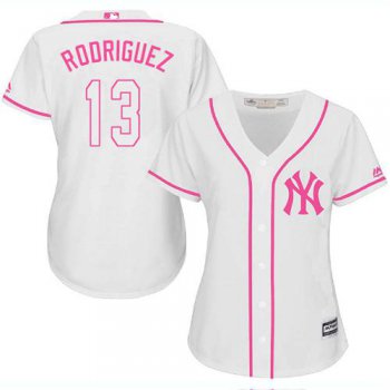 Yankees #13 Alex Rodriguez White Pink Fashion Women's Stitched Baseball Jersey
