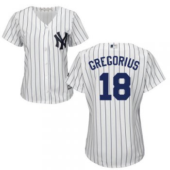 Yankees #18 Didi Gregorius White Strip Home Women's Stitched Baseball Jersey