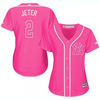Yankees #2 Derek Jeter Pink Fashion Women's Stitched Baseball Jersey