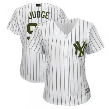Yankees #99 Aaron Judge White Strip 2018 Memorial Day Cool Base Women's Stitched Baseball Jersey$20.99