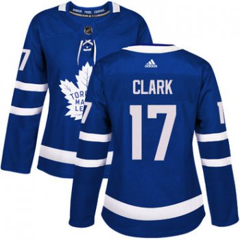 Adidas Maple Leafs #17 Wendel Clark Blue Home Authentic Women's Stitched NHL Jersey
