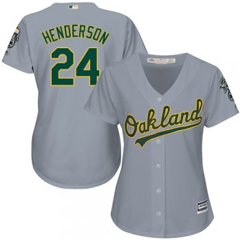 Athletics #24 Rickey Henderson Grey Road Women's Stitched Baseball Jersey