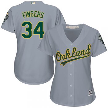 Athletics #34 Rollie Fingers Grey Road Women's Stitched Baseball Jersey