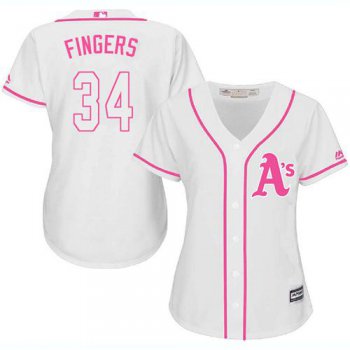 Athletics #34 Rollie Fingers White Pink Fashion Women's Stitched Baseball Jersey