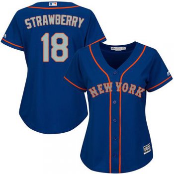 Mets #18 Darryl Strawberry Blue(Grey NO.) Alternate Women's Stitched Baseball Jersey