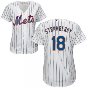 Mets #18 Darryl Strawberry White(Blue Strip) Home Women's Stitched Baseball Jersey