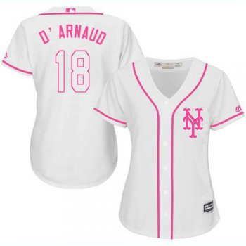 Mets #18 Travis d'Arnaud White Pink Fashion Women's Stitched Baseball Jersey