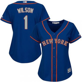 Mets #1 Mookie Wilson Blue(Grey NO.) Alternate Women's Stitched Baseball Jersey