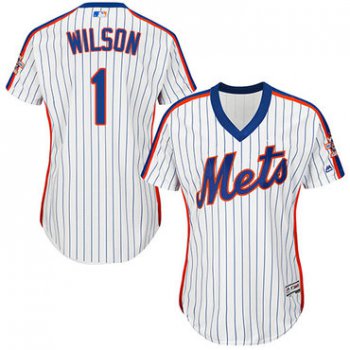 Mets #1 Mookie Wilson White(Blue Strip) Alternate Women's Stitched Baseball Jersey