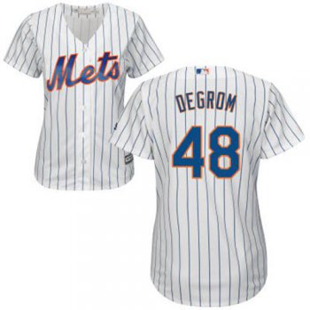 Mets #48 Jacob deGrom White(Blue Strip) Home Women's Stitched Baseball Jersey