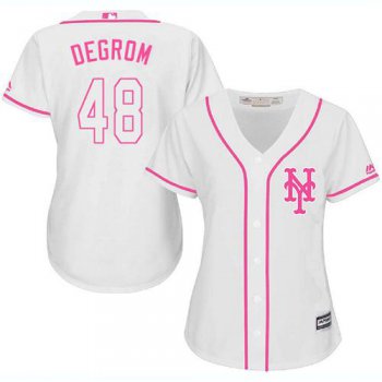 Mets #48 Jacob deGrom White Pink Fashion Women's Stitched Baseball Jersey