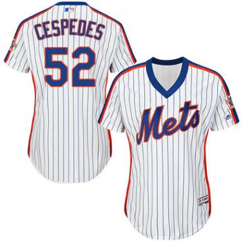 Mets #52 Yoenis Cespedes White(Blue Strip) Alternate Women's Stitched Baseball Jersey