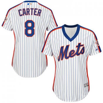 Mets #8 Gary Carter White(Blue Strip) Alternate Women's Stitched Baseball Jersey