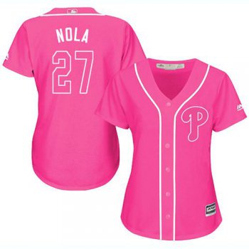 Phillies #27 Aaron Nola Pink Fashion Women's Stitched Baseball Jersey