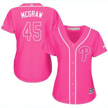 Phillies #45 Tug McGraw Pink Fashion Women's Stitched Baseball Jersey