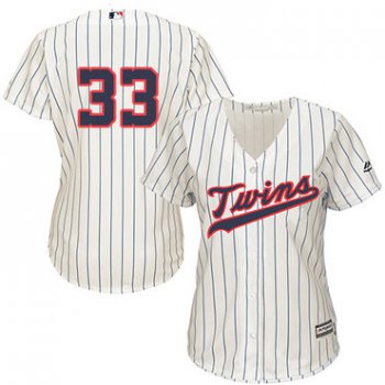 Twins #33 Justin Morneau Cream Strip Alternate Women's Stitched Baseball Jersey