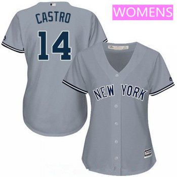 Women's New York Yankees #14 Starlin Castro Gray Road Stitched MLB Majestic Cool Base Jersey