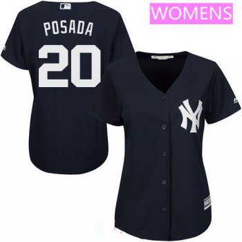 Women's New York Yankees #20 Jorge Posada Retired Navy Blue Stitched MLB Majestic Cool Base Jersey