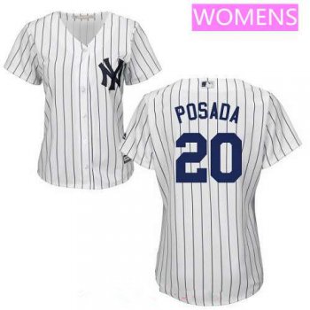Women's New York Yankees #20 Jorge Posada Retired White Home Stitched MLB Majestic Cool Base Jersey