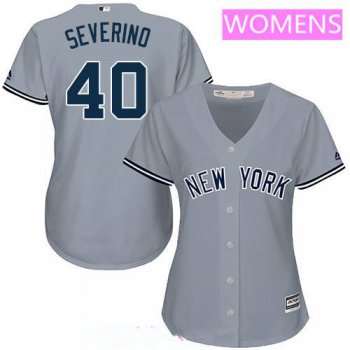Women's New York Yankees #40 Luis Severino Gray Road Stitched MLB Majestic Cool Base Jersey