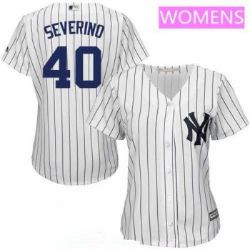 Women's New York Yankees #40 Luis Severino White Home Stitched MLB Majestic Cool Base Jersey