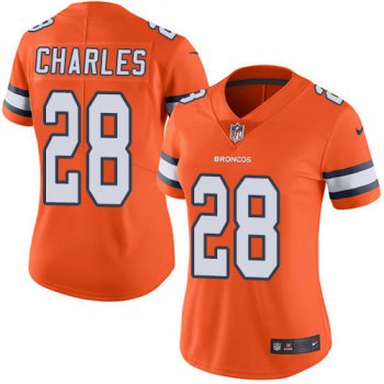 Women's Nike Broncos #28 Jamaal Charles Orange Stitched NFL Limited Rush Jersey