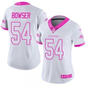 Women's Nike Ravens #54 Tyus Bowser White Pink Stitched NFL Limited Rush Fashion Jersey