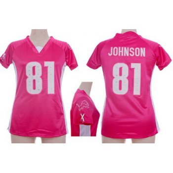 Nike Detroit Lions #81 Calvin Johnson 2012 Pink Womens Draft Him II Top Jersey