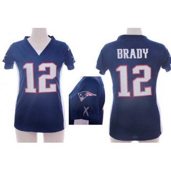 Nike New England Patriots #12 Tom Brady 2012 Blue Womens Draft Him II Top Jersey