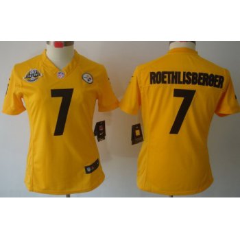 Nike Pittsburgh Steelers #7 Ben Roethlisberger Yellow Limited Womens 80TH Jersey