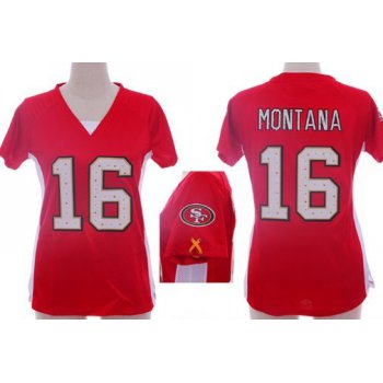 Nike San Francisco 49ers #16 Joe Montana 2012 Red Womens Draft Him II Top Jersey