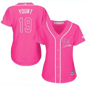 Brewers #19 Robin Yount Pink Fashion Women's Stitched Baseball Jersey